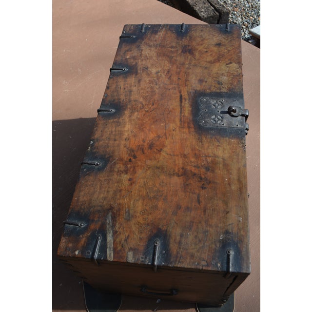 Vintage Bandaji Korean Blanket Chest Box Wooden With Black Iron Hardware For Sale - Image 12 of 14