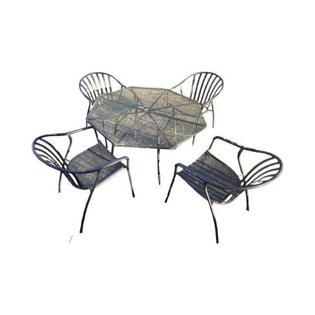 Late 20th Century Late 20th Century Wrought Iron Octagon Table and Chairs, 5 Pieces For Sale - Image 5 of 6