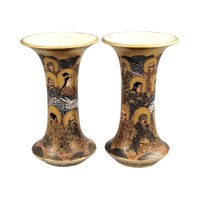 Japanese Satsuma Hododa Vases with Dragon and Rakan, Set of 2 For Sale - Image 5 of 12