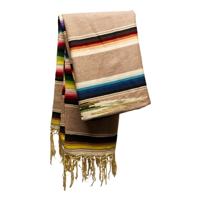 Mid Twentieth Century Southwest Style Hand Loomed Wool Sarape Blanket For Sale