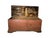 Brick red painted chest. Wood rustic with strap hinges on faded bracket feet. Wood is old; 6 board pine chest.