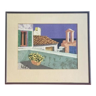 Original Impressionist Fine Art Seaside Roof Painting Colorful Modernist Signed For Sale
