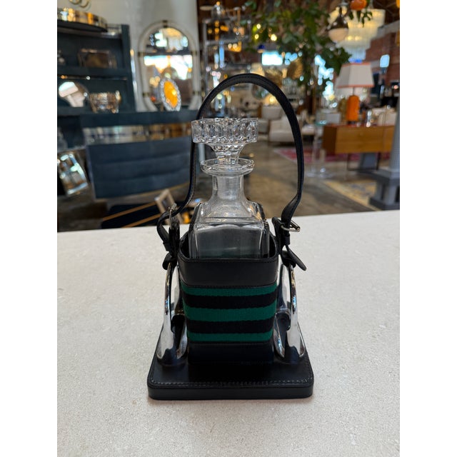 1970s Gucci Inspired Leather & Crystal Decanter Set, Italy, 1970s For Sale - Image 5 of 9