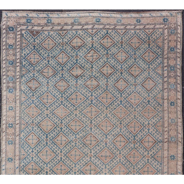 Textile Antique Persian Tribal Kurdish Rug With Light Blue Field and Geometric Design For Sale - Image 7 of 10
