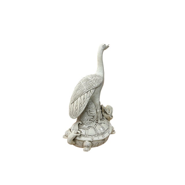 Asian Vintage Off White Porcelain Crane on Dragon Turtle Fengshui Figure For Sale - Image 3 of 11