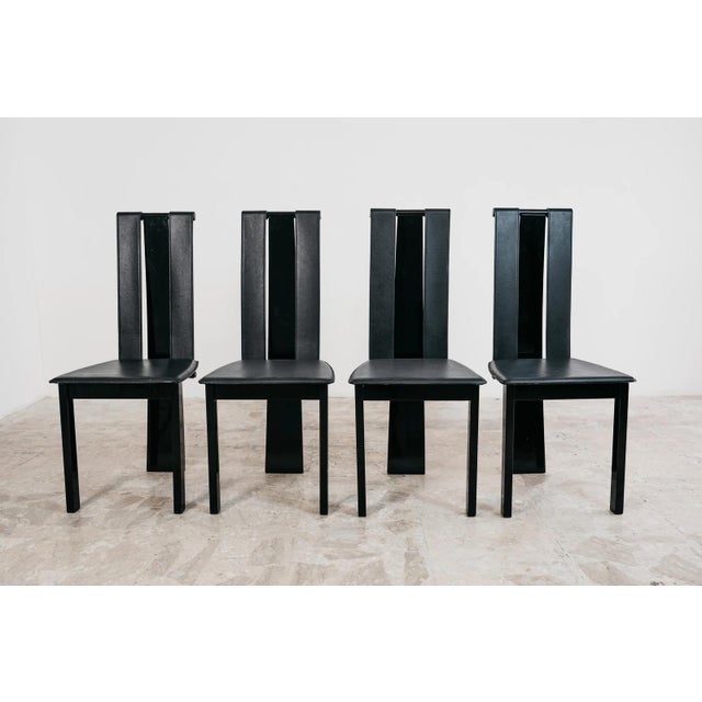 Postmodern Dining Chairs in Lacquered Wood and Black Faux Leather, 1980s, Set of 4 For Sale - Image 12 of 16