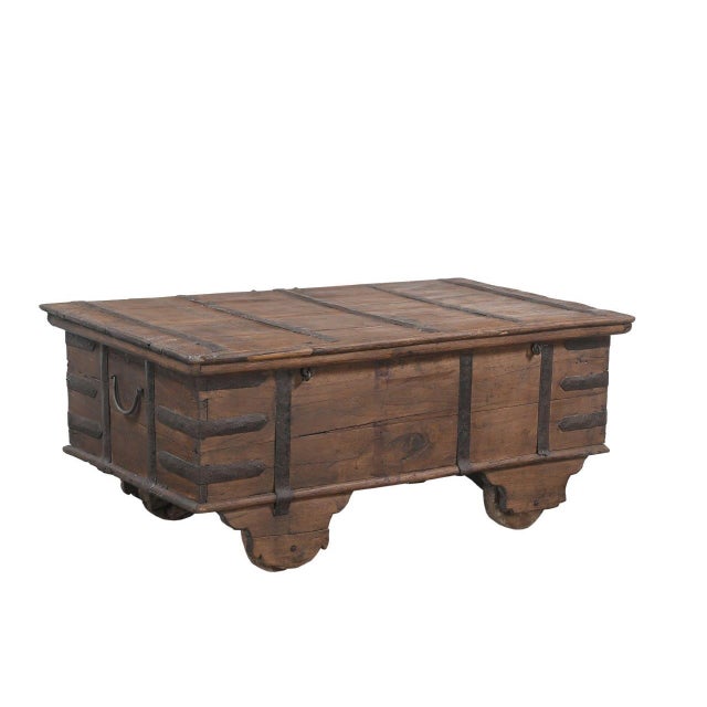 Antique Indian Teakwood Blanket Chest/Coffee Table For Sale - Image 4 of 4