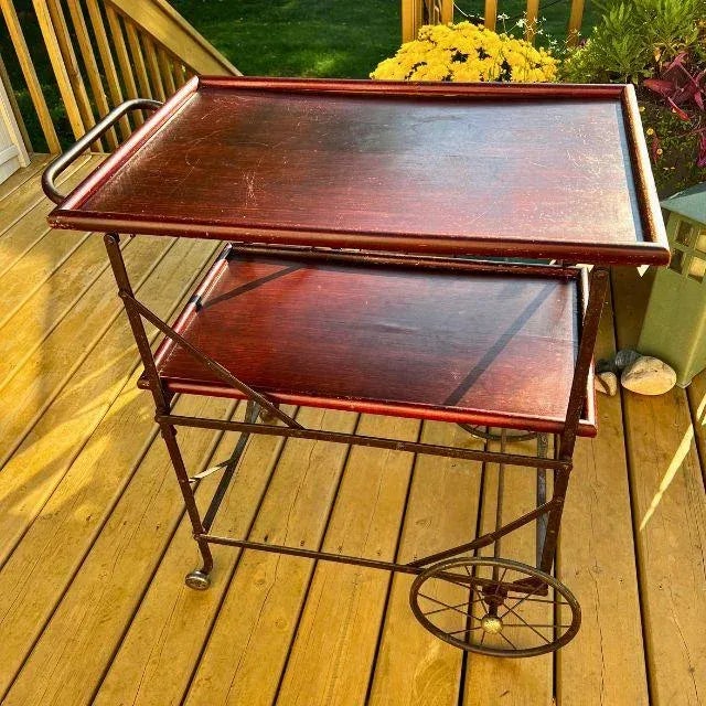 1910s Early 1900s Industrial, Two-Tier Bar Cart by Fulton Manufacturing Co., Bay City, Michigan For Sale - Image 5 of 12