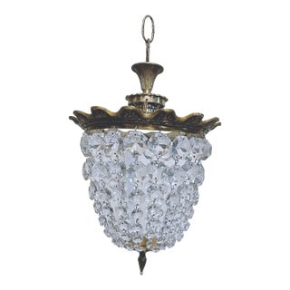 Vintage Brass Basket Chandelier For Sale