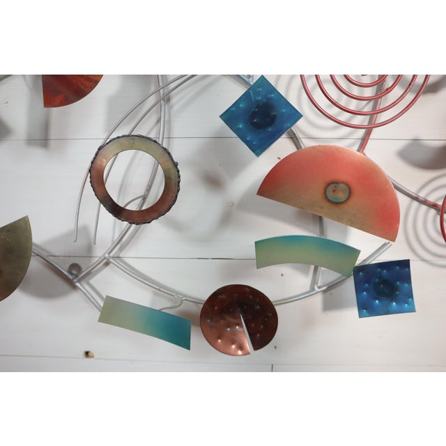 Copper Vintage Curtis Jere Style Circular Rings Sculpture Wall Hanging Brass Copper Metal Mid Century Modern Retro Style Artisan House Brutalist For Sale - Image 8 of 10