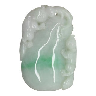 Lucky Feng Shui Jade Pendant With Three Pixie Figure Play on Eggplant For Sale