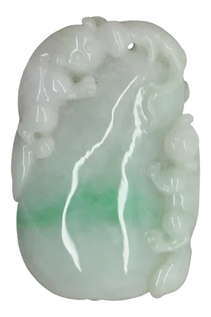 Lucky Feng Shui Jade Pendant With Three Pixie Figure Play on Eggplant