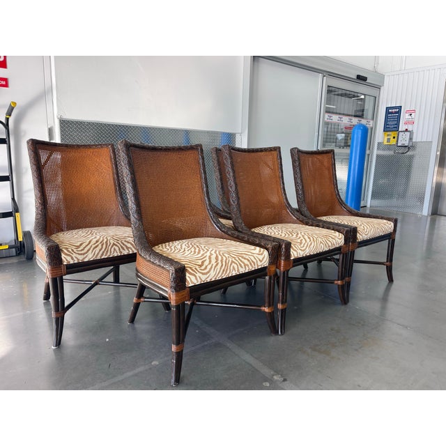 Brown Palm Beach Double Cane Rattan Dining Chairs by Artistica, Set of 6 | Naples Style For Sale - Image 8 of 12