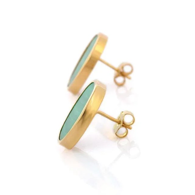 Boho Chic 18k Yellow Gold 23.1 Ct Malachite Art Deco Earrings- A Pair For Sale - Image 3 of 9