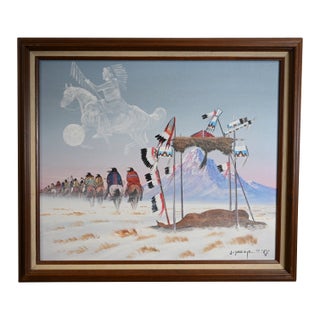 Johnny Yazzie (Navajo/Diné) "Moonlit Plains Riders" Original on Canvas (1993) - Spiritual Landscape For Sale