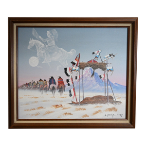 Johnny Yazzie (Navajo/Diné) "Moonlit Plains Riders" Original on Canvas (1993) - Spiritual Landscape