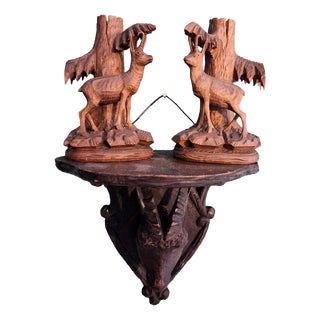 Black Forest Stags Vase Holders and Shelf, 1920s, Set of 3 For Sale