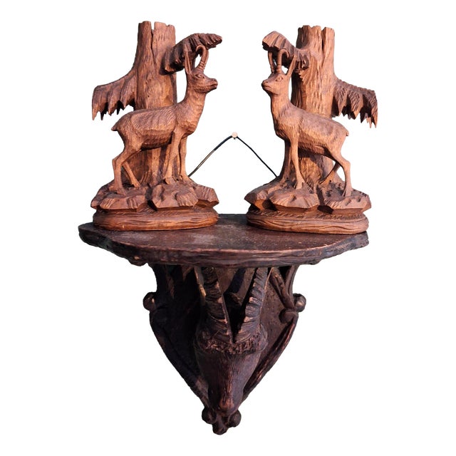 Black Forest Stags Vase Holders and Shelf, 1920s, Set of 3 For Sale