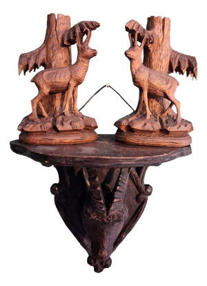 Black Forest Stags Vase Holders and Shelf, 1920s, Set of 3