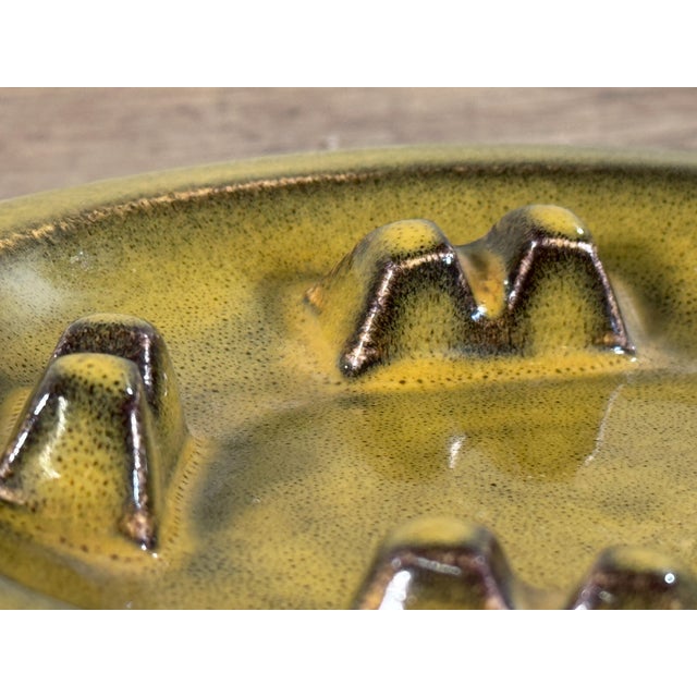 Mid-Century Modern Vintage 1950's Studio Pottery Olive Green Ceramic Ashtray For Sale - Image 3 of 6