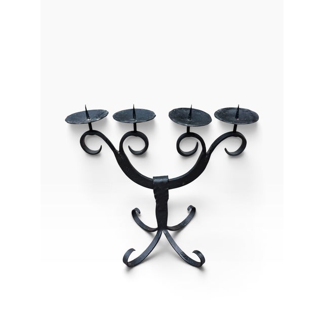 Black Mid-Century German Brutalist Hand- Forged Wrought Iron 4-Arm Candelabra For Sale - Image 8 of 10