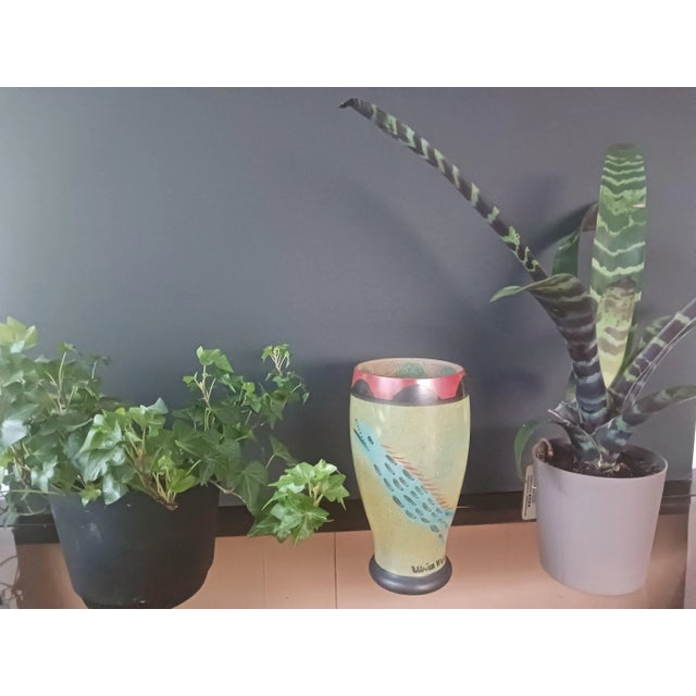 Green 1990s Kosta Boda Ulrica Hydman-Vallien Nevada Series Hand Painted Vase, Signed For Sale - Image 8 of 11