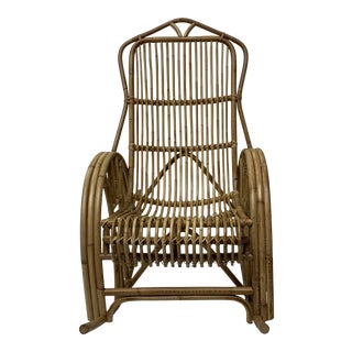 1960s Vintage Bamboo and Rattan Rocking Chair For Sale