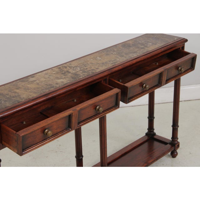 1990s Mahogany 2 Drawer Marble Top Console Table For Sale - Image 5 of 17