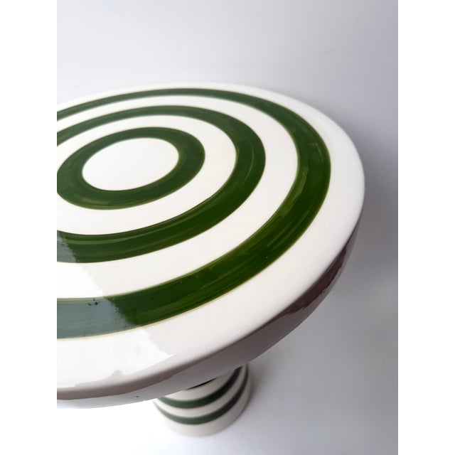 Green Contemporary Pair of Green and White Ceramic Stripe Side Tables. Italy For Sale - Image 8 of 12