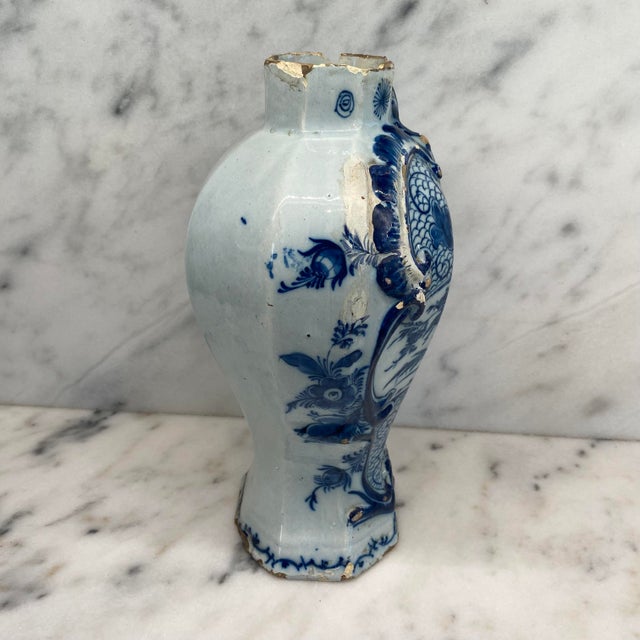 Antique Dutch Delft Blue and White Faience Vase For Sale - Image 4 of 16