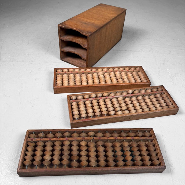 Vintage Japanese Abacus Set with Wooden Storage Box, 1950s, Set of 3 For Sale - Image 15 of 15