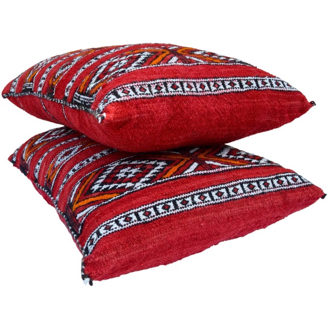 Vintage Handwoven Diamond-Patterned & Striped Berber Pillows - Set of 2 For Sale - Image 9 of 11