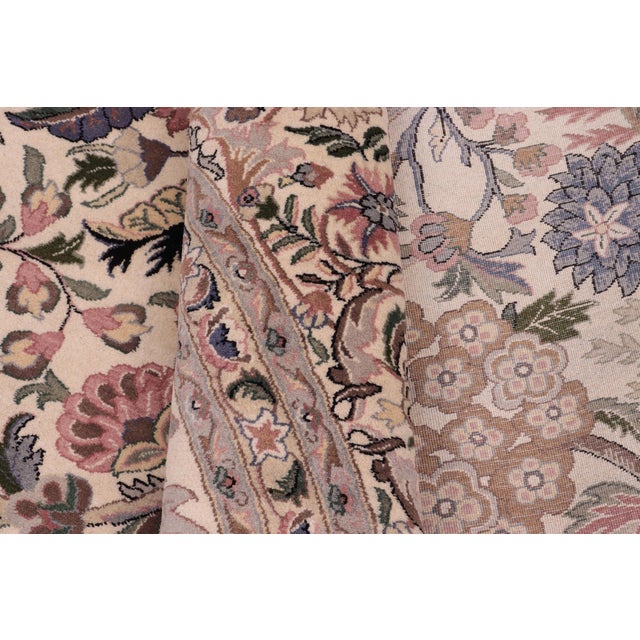 Beige Shabby Chic 1990's Floral Pak-Persian Beige/Pink Wool Round Rug- 8'10'' X 9'1'' For Sale - Image 8 of 9