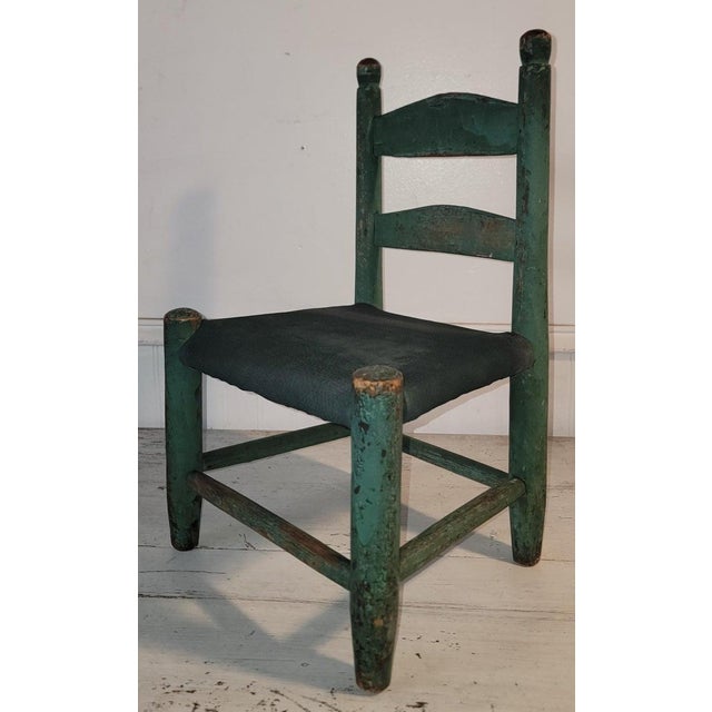 Folk Art Childs Hand Painted 19thc Ladder Back Chair With Leather Seat For Sale - Image 3 of 6