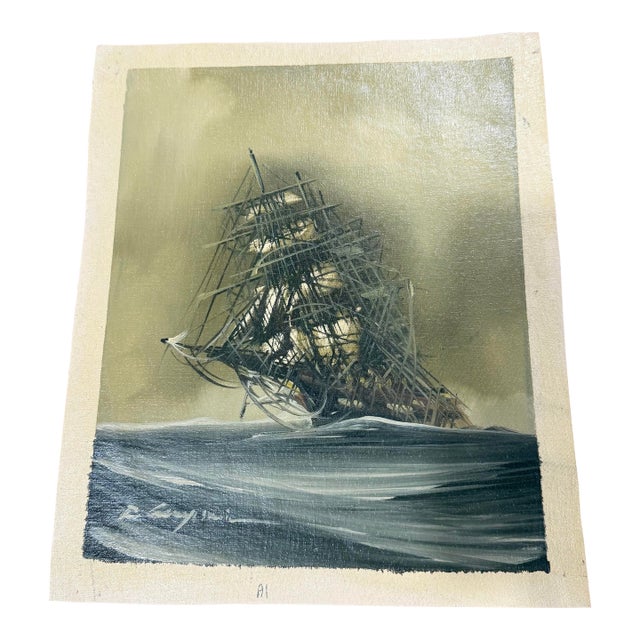 1950s Renato Longanesi Clipper Ship Original Oil on Canvas Seascape Painting For Sale