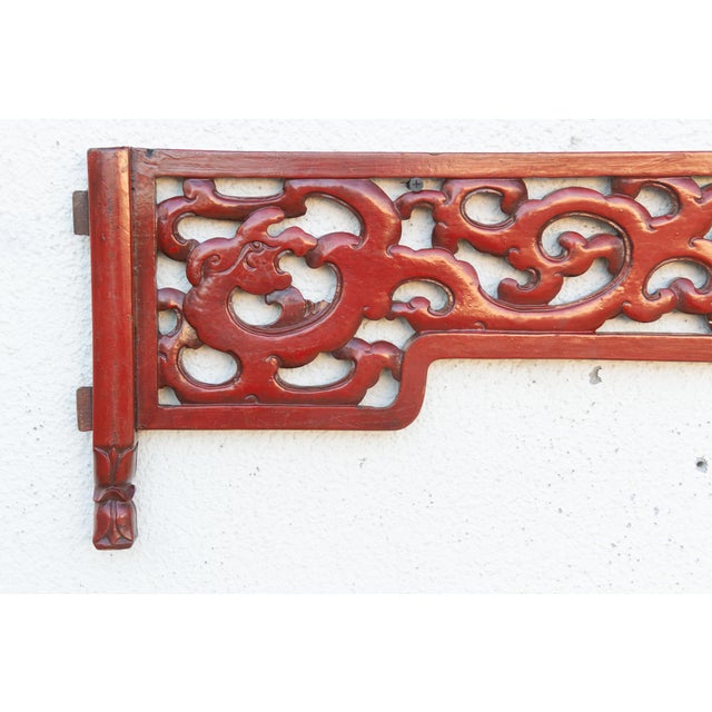 Antique Red Laquered Dragon & Clouds Lintel Carving For Sale - Image 4 of 6