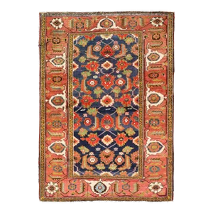 Early 20th Century Antique Caucasian Rug With All-Over Design in Royal Blue Field Soft Red & Green