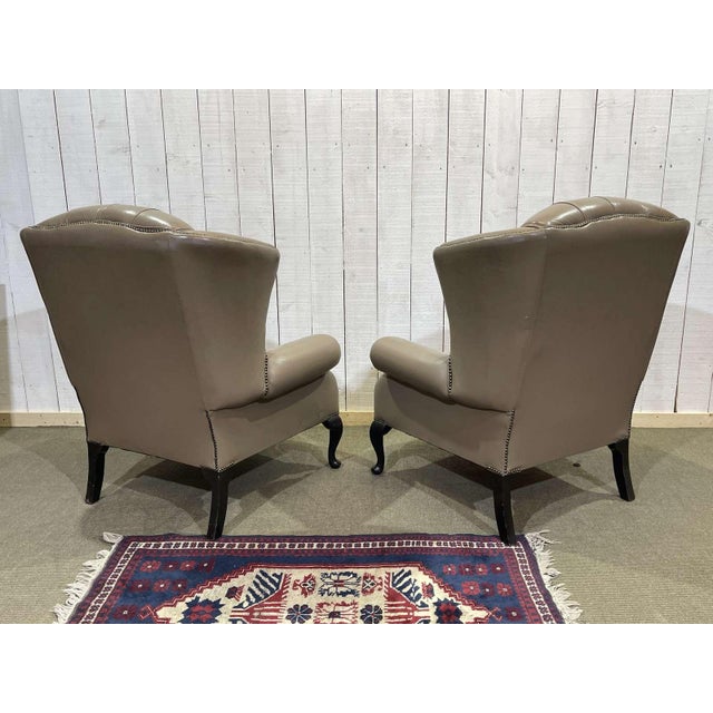 High-Backed Chesterfield Armchairs with Leather Ottoman, 1980s, Set of 3 For Sale - Image 13 of 16