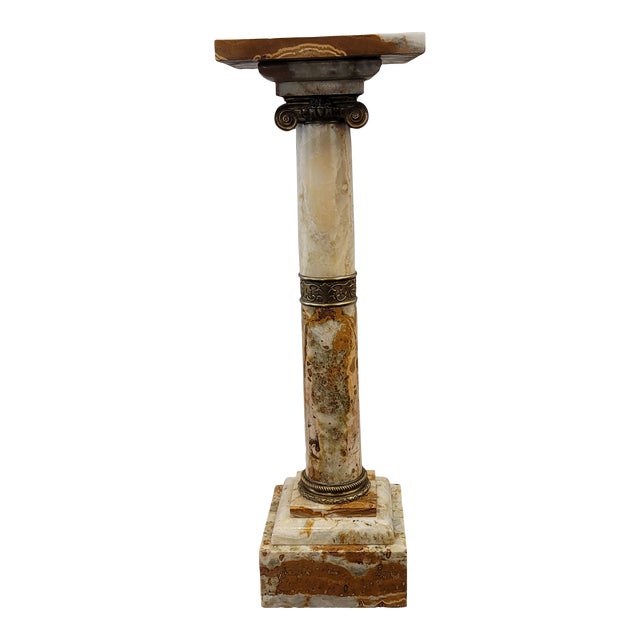 1870s Italian Neo Classic Onynx & Marble Pedestal Column Fern Stand Statue Stand For Sale