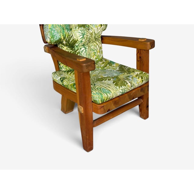 Stig Sandqvist, Brutalist Lounge Chairs, Pine, Green Fabric, Sweden, 1960s For Sale - Image 11 of 15