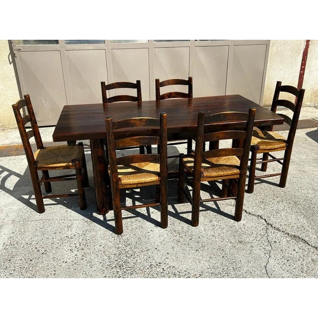 Brown Dining Room Table in Pine and Oak by Georges Robert, 1960s For Sale - Image 8 of 9