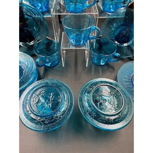 Vintage Mexican Blue Art Glass Dessert or Appetizer Set- 30 Pieces For Sale - Image 6 of 12