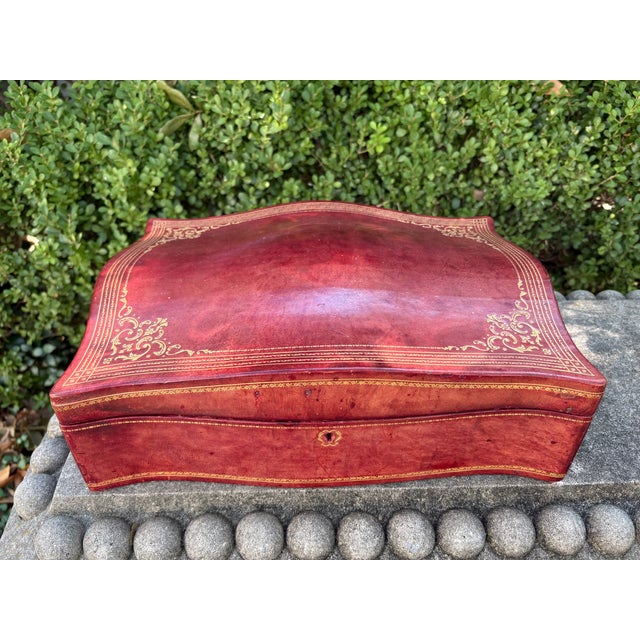 1960s Large Italian Decorative Embossed Leather Box For Sale - Image 11 of 11