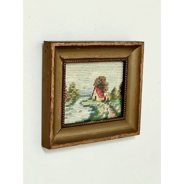 A sweet mini vintage countryside needlepoint art, framed in its original frame. I took it apart to clean, sure up the...