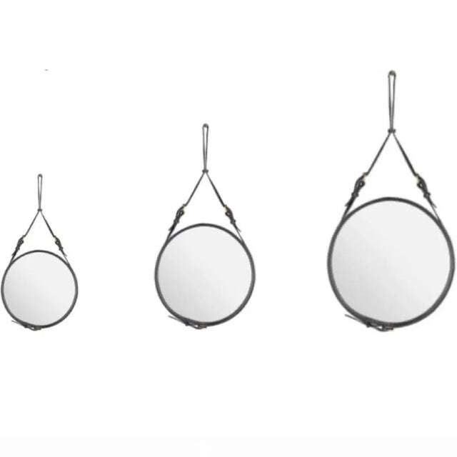 Jacques Adnet Jacques Adnet Small Circulaire Mirror With Brown Leather For Sale - Image 4 of 5