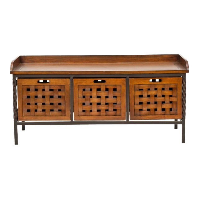 3 Drawer Wooden Storage Bench in Filbert Brown For Sale