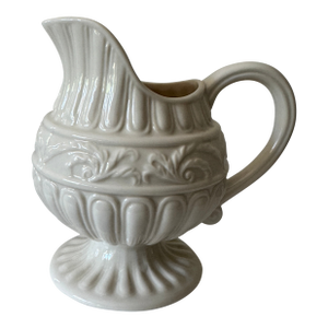 Vintage Creamware Footed Pitcher With Embossed Classical Relief