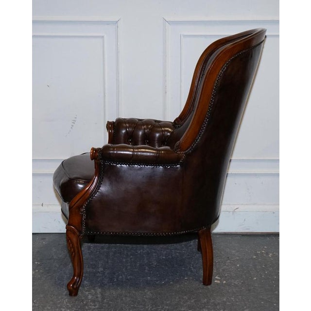 Set of Victorian Chesterfield Armchair and Ottoman in Dyed Leather For Sale - Image 10 of 18