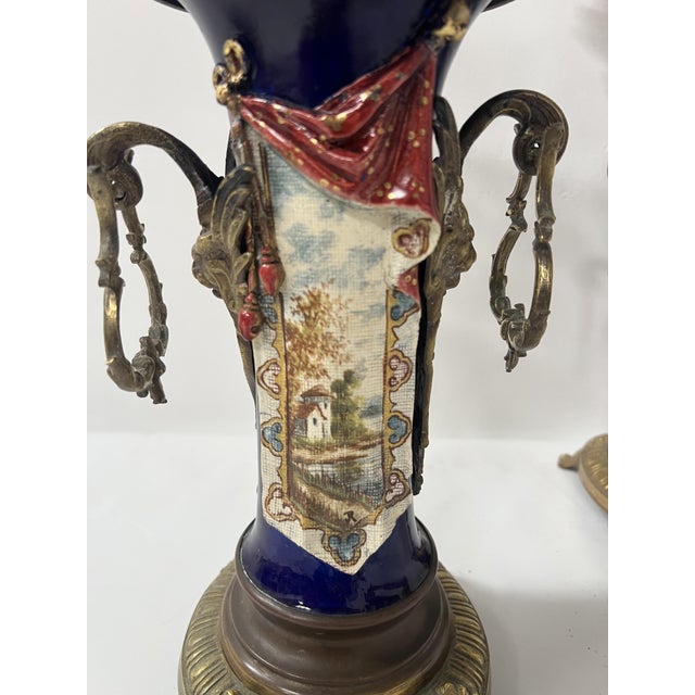 Polychrome Earthenware Fireplace Surround with Landscape Decoration, Set of 3 For Sale - Image 6 of 18