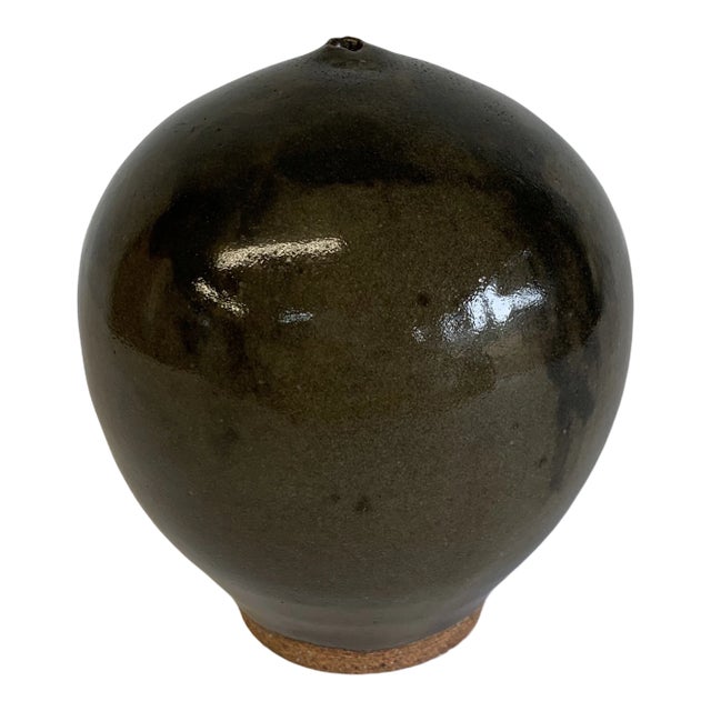Mid-Century Modern Green Brown Glaze Ceramic Weedpot For Sale